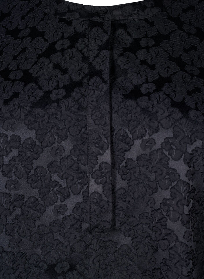Jacquard dress with long sleeves and ruffle detail, Black, Packshot image number 2