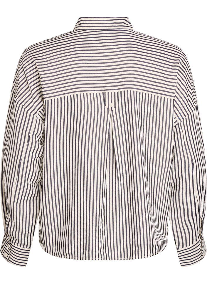 Striped shirt with button detail on the back, Black, Packshot image number 1