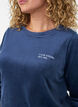 Velour blouse with embroidered text, Blue, Model image number 3