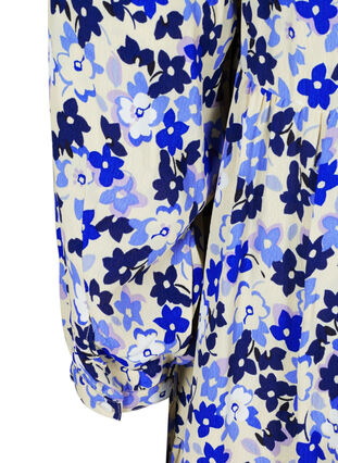 Floral viscose tunic with 3/4 sleeves, Blue Flower AOP, Packshot image number 3