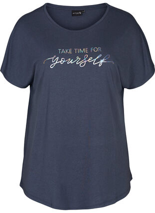 Short-sleeved exercise t-shirt with print, Graphite, Packshot image number 0