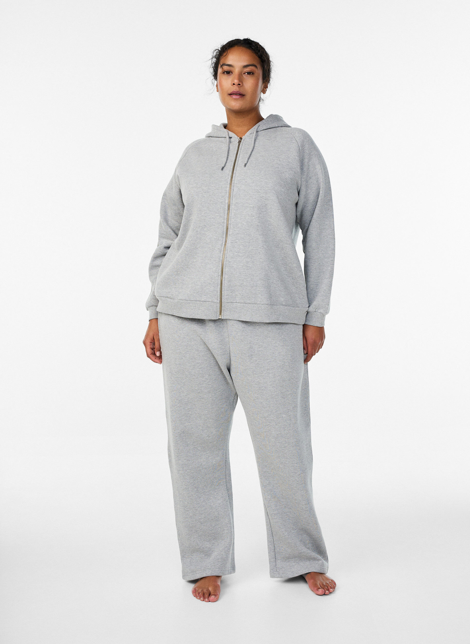 Zizzifashion High-waisted sweatpants with brushed inside, Grey, Model image number 0