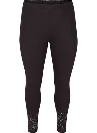 Viscose blend leggings with decorative rhinestones, Black, Packshot image number 0