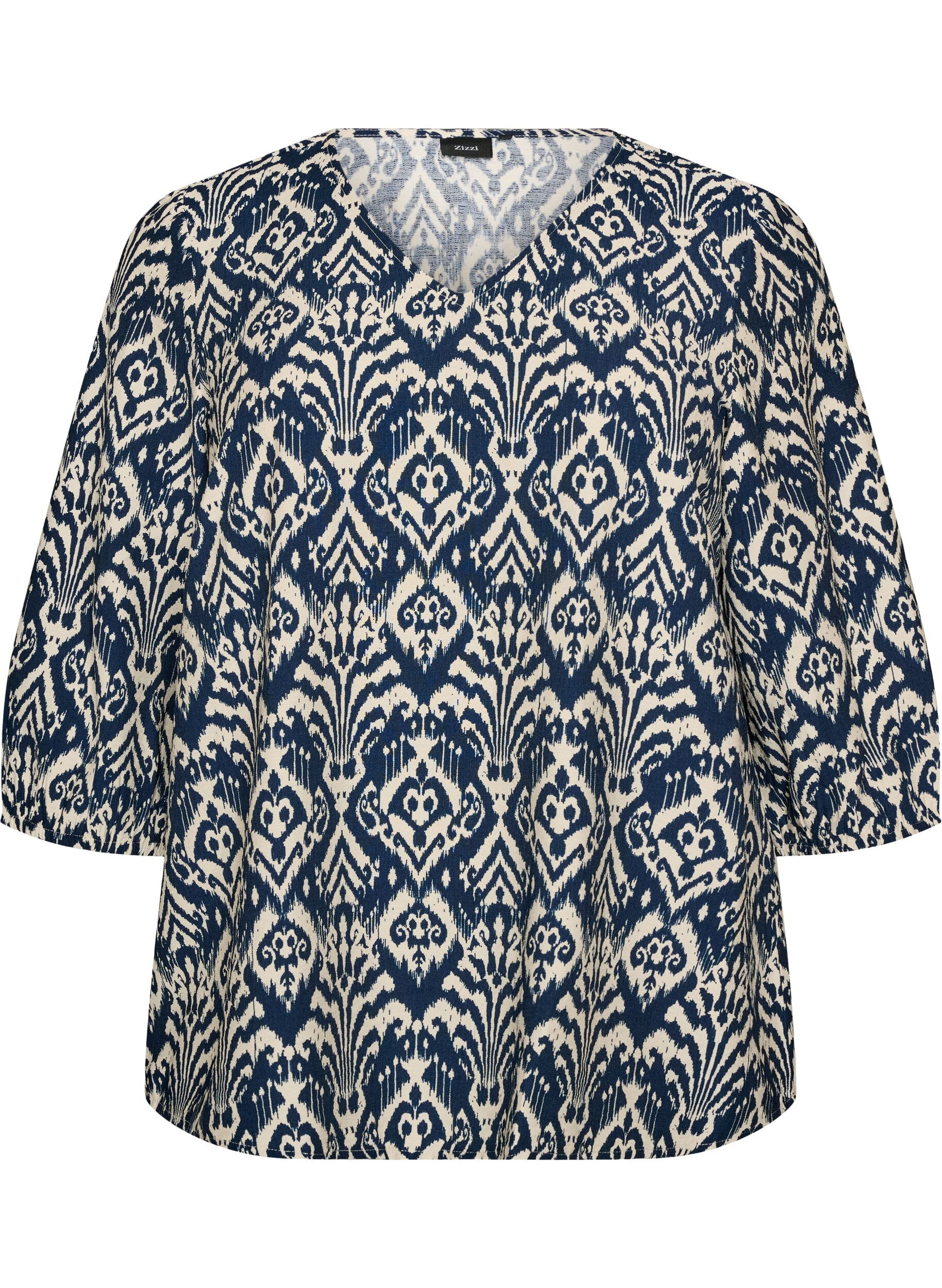 Patterned viscose blouse with 3/4-sleeves