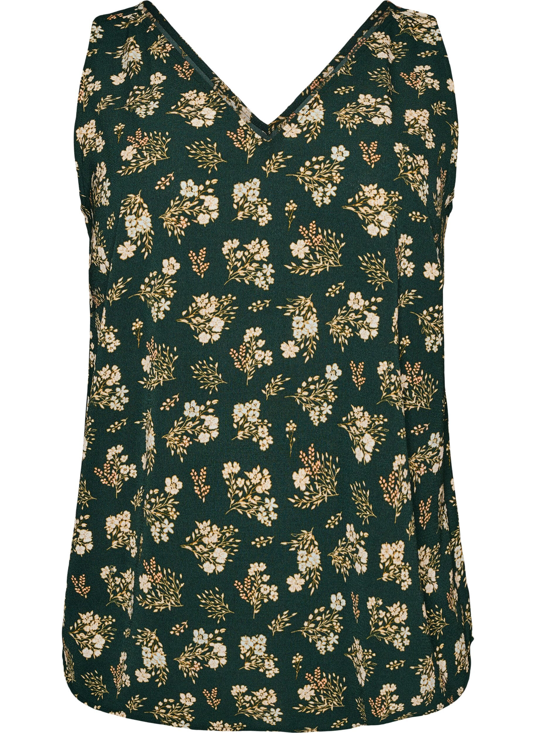 Zizzifashion Printed top with v-neck, Green, Packshot image number 0