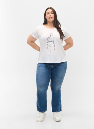 Printed cotton t-shirt, B. White w. Black, Model image number 2