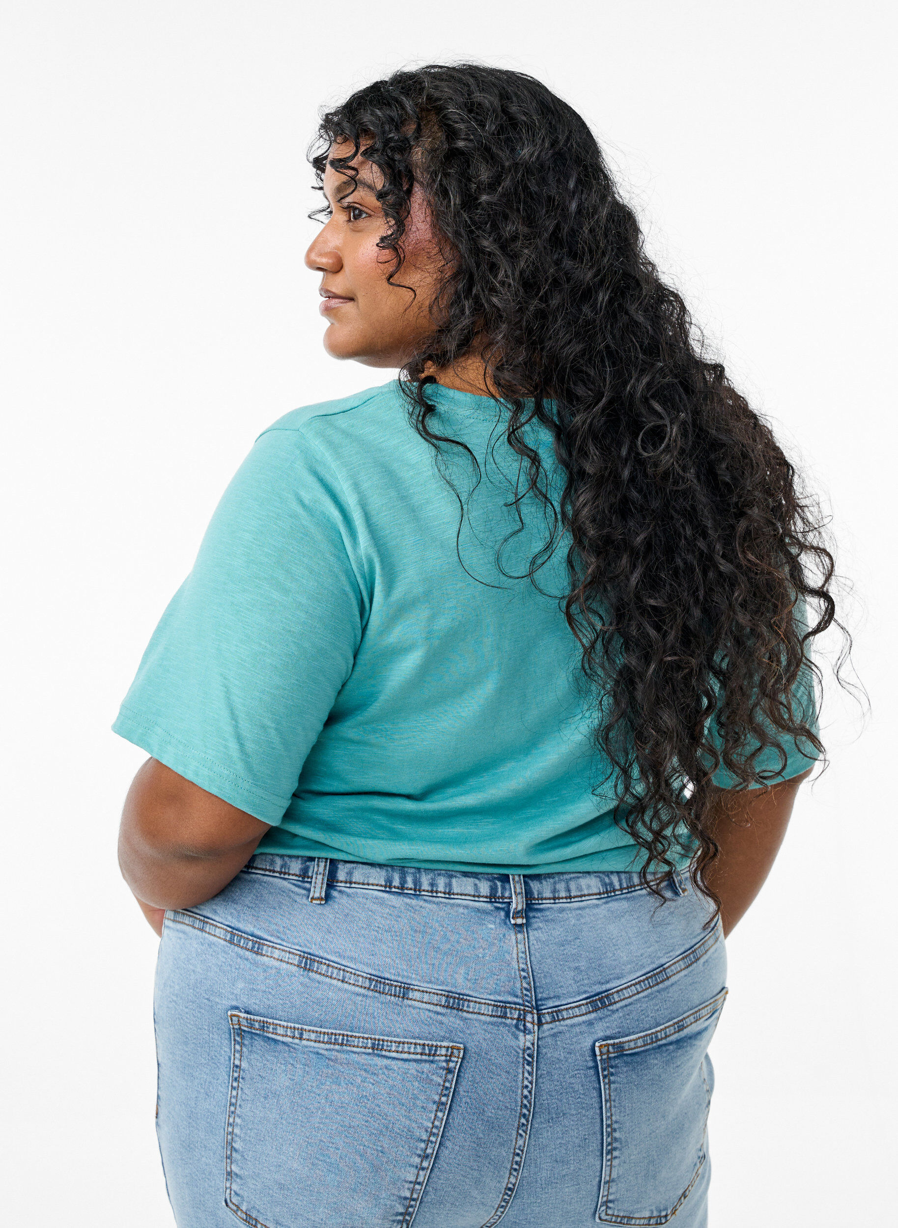 Zizzifashion Short sleeve basic t-shirt with v-neck, Green, Model image number 2