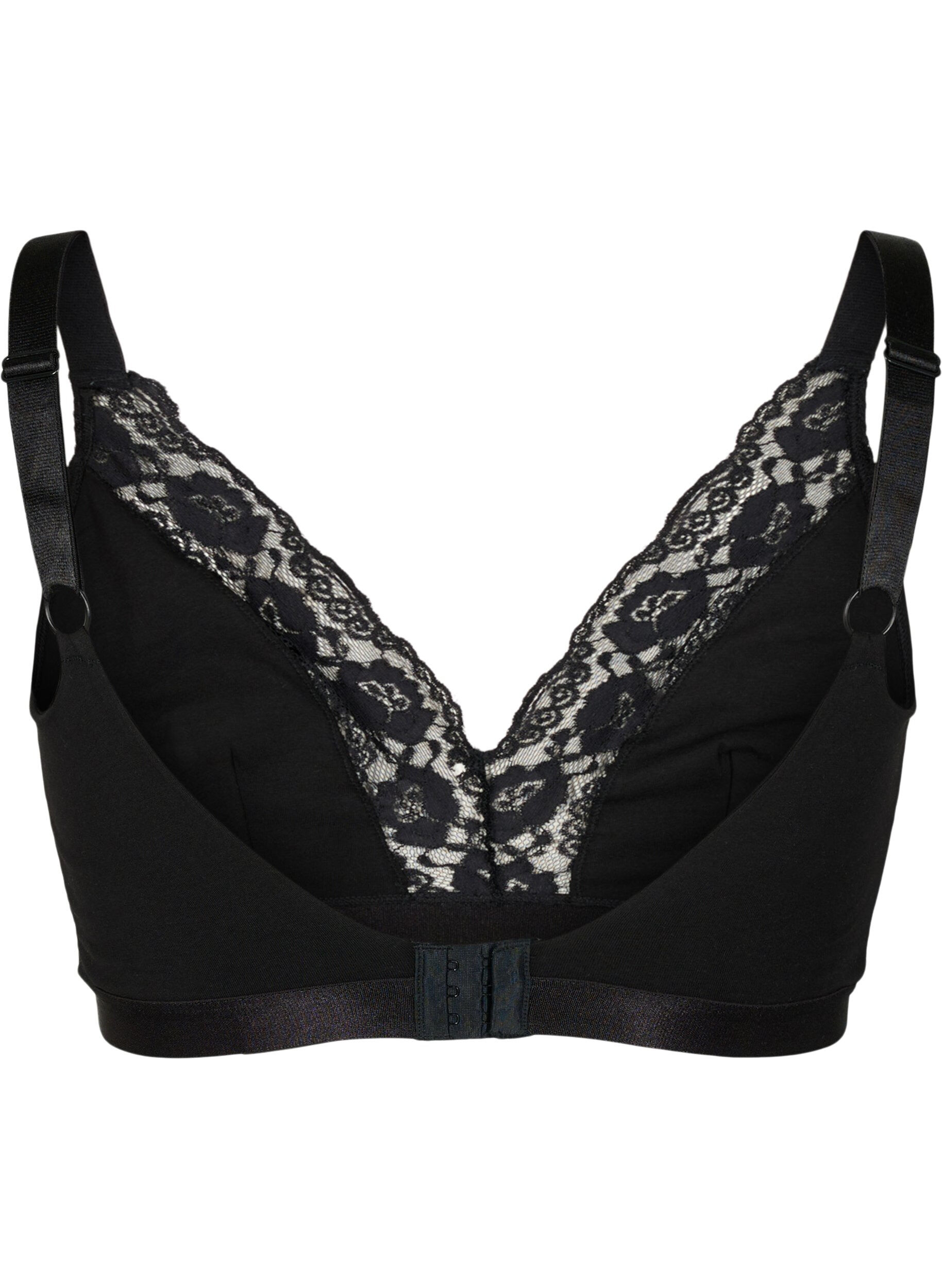 Zizzifashion Cotton bralette with lace, Black, Packshot image number 1