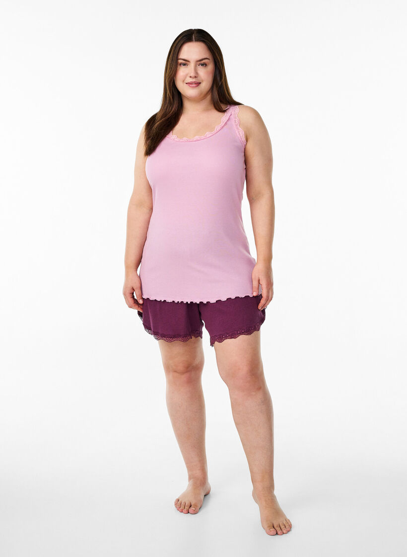 Top with lace trim, Pink, Model image number 1