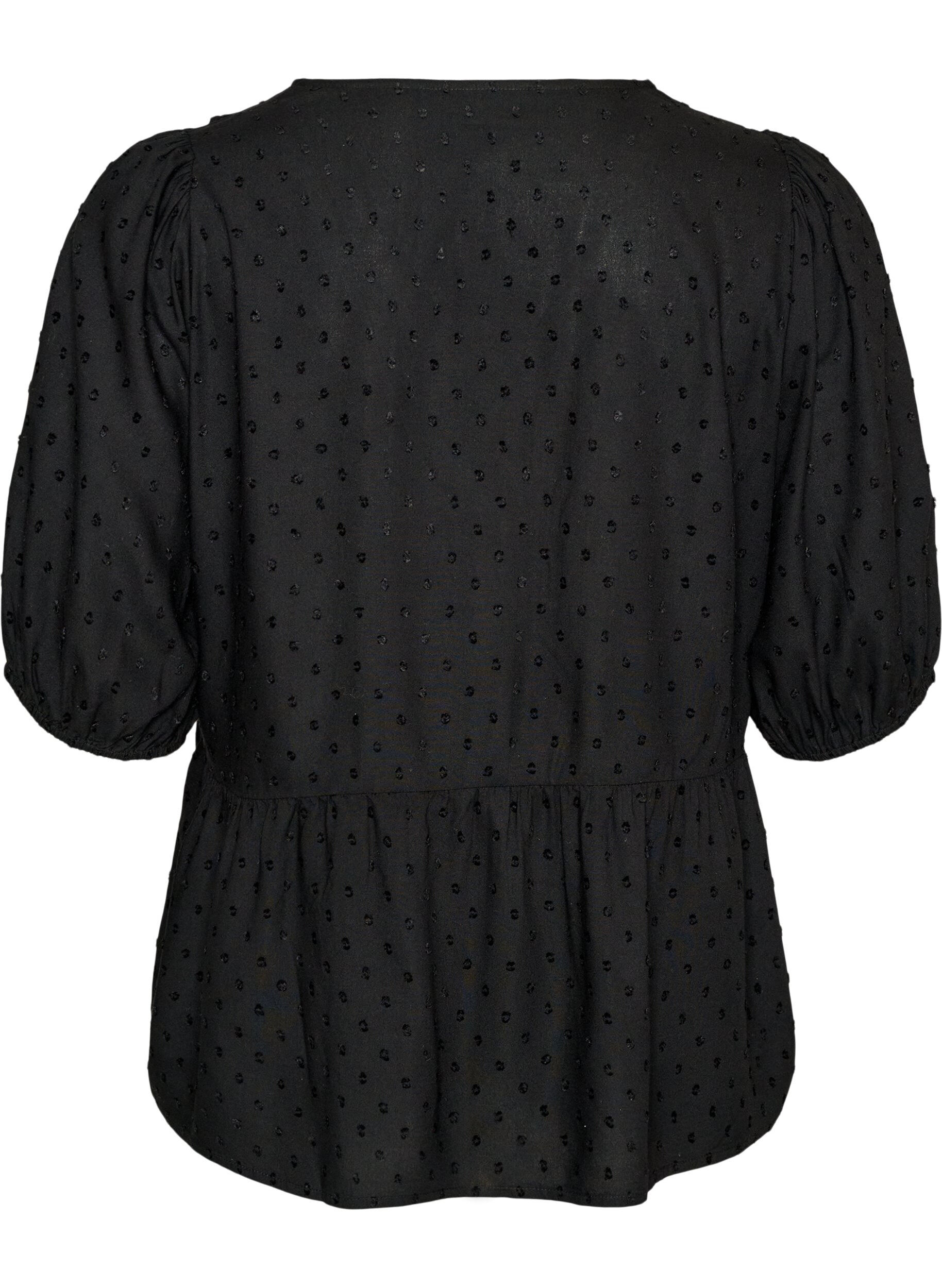 Zizzifashion Viscose blouse with a dotted texture and V-neck, Black, Packshot image number 1