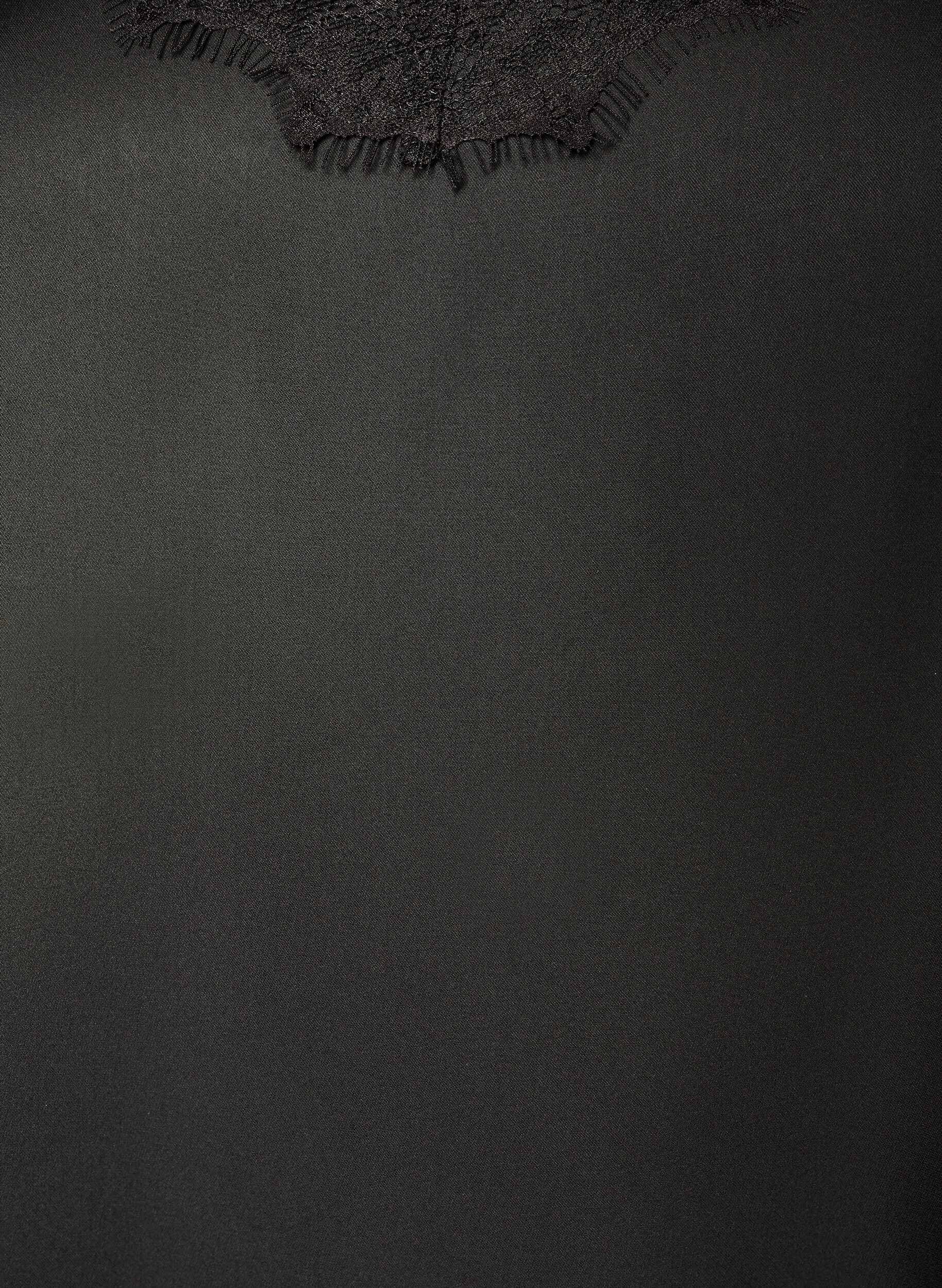 Zizzifashion Satin top with lace trim and asymmetric hem, Black, Packshot image number 2