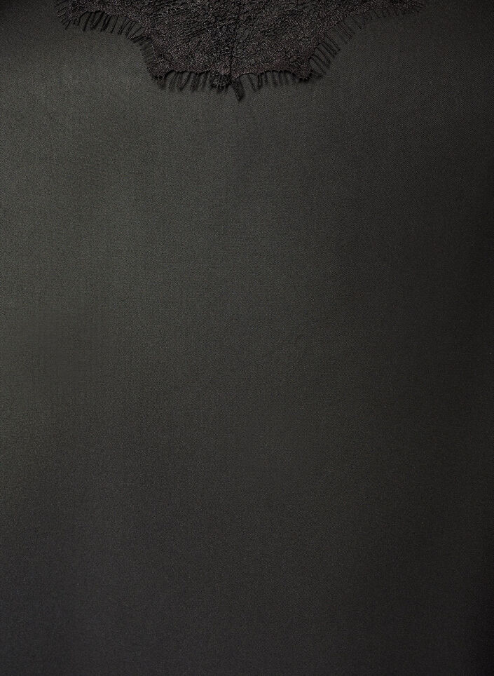 Satin top with lace trim and asymmetric hem, Black, Packshot image number 2