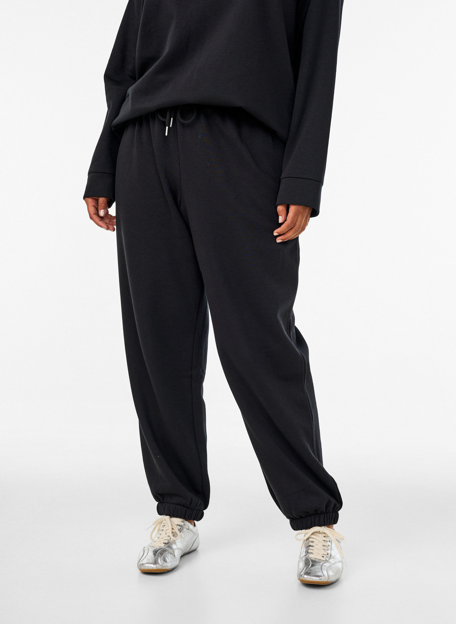 ZizzifashionHigh-waisted sweatpants with drawstring, Black, Model image number 2