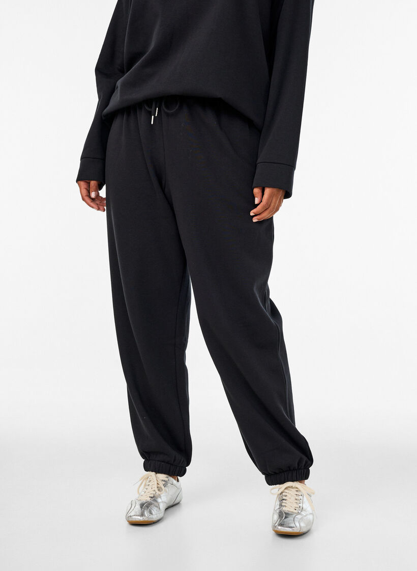 High-waisted sweatpants with drawstring, Black, Model image number 2
