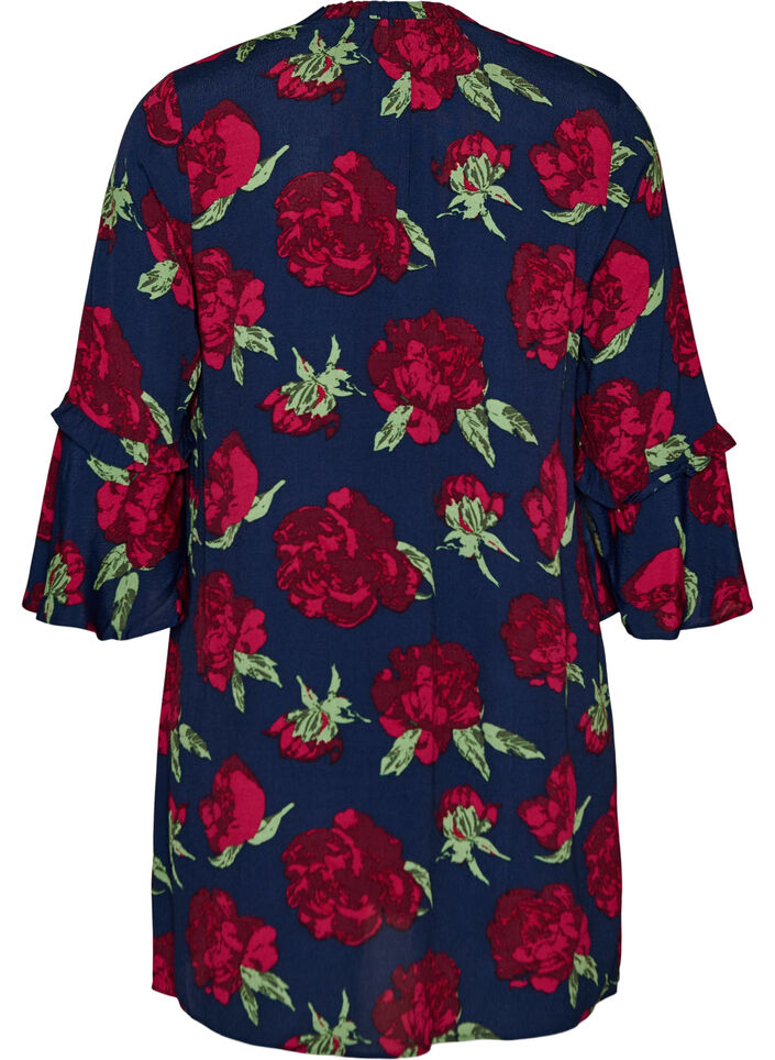 Floral dress in viscose with ruffles, Blue, Packshot image number 1