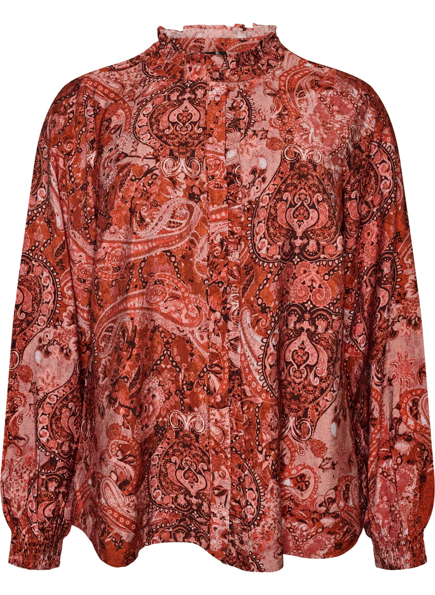 Viscose blouse with paisley print and ruffles
