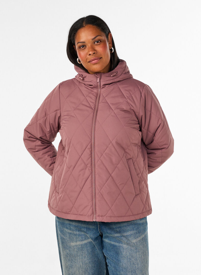 Lightly padded jacket with diamond quilt, Rose, Model image number 0