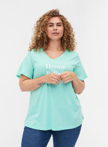 Cotton t-shirt with a v-neck and print, Cabbage, Model image number 0