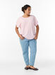 Blouse with short sleeves and a round neckline, Pink, Model image number 1
