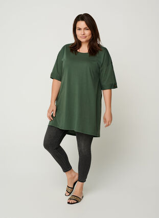 Short-sleeved cotton tunic, Green , Model image number 2