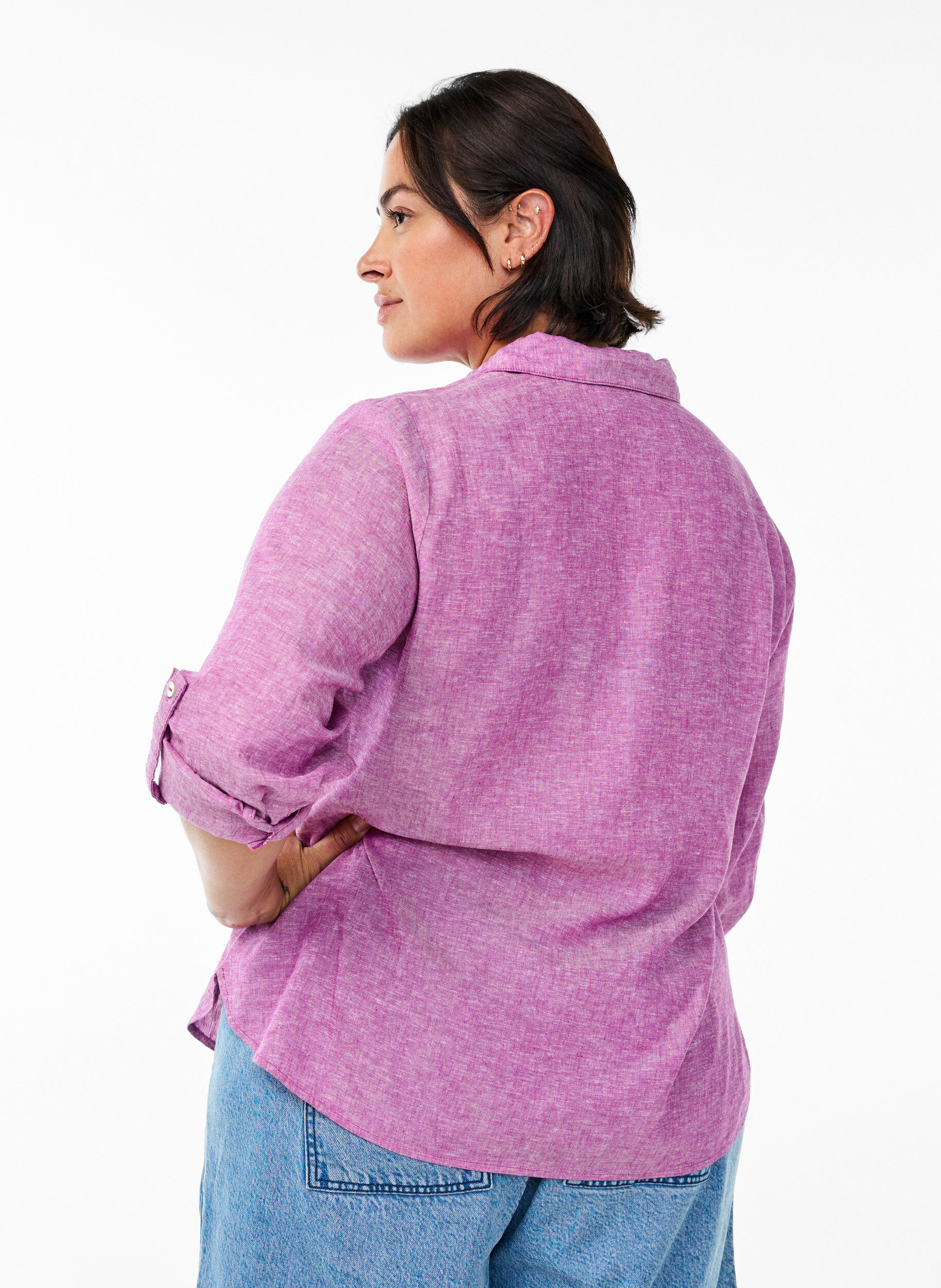 Zizzifashion Shirt in linen and viscose with 3/4 sleeves, Purple, Model image number 2