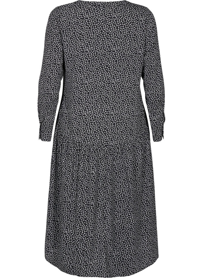 Midi dress with long sleeves, Black Small Flower, Packshot image number 1