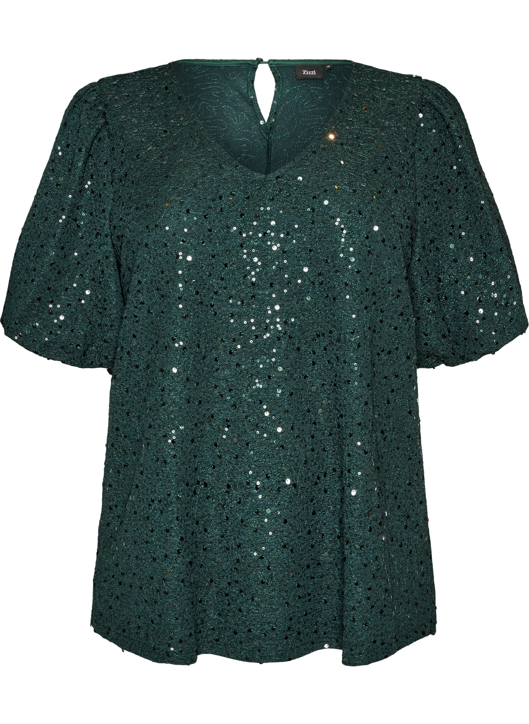 ZizzifashionSequin blouse with balloon sleeves, Green, Packshot image number 0