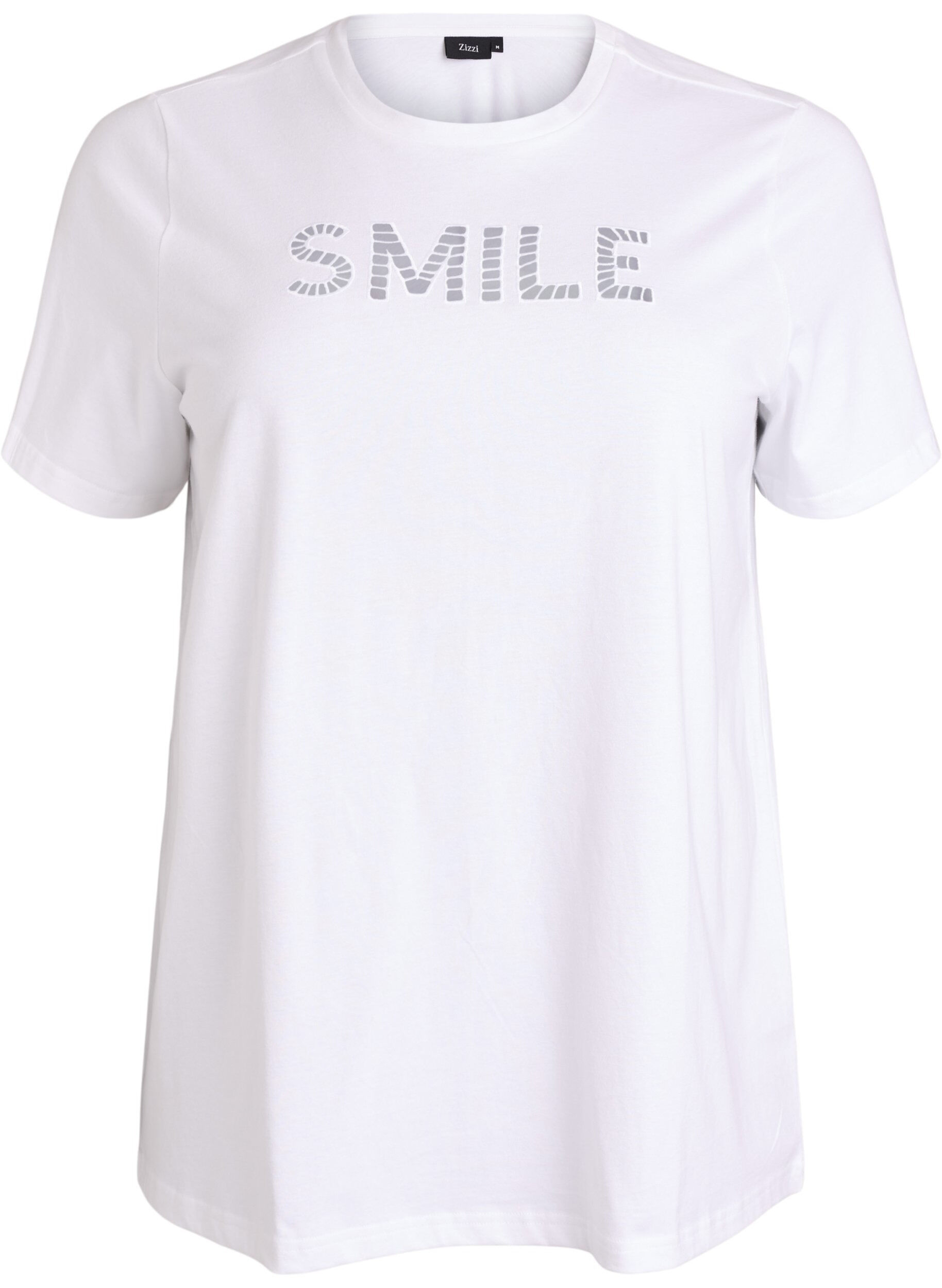 Zizzifashion Cotton T-shirt with embroidered text, White, Packshot image number 0