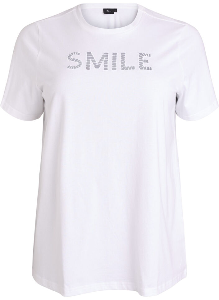 Cotton T-shirt with embroidered text, White, Packshot image number 0