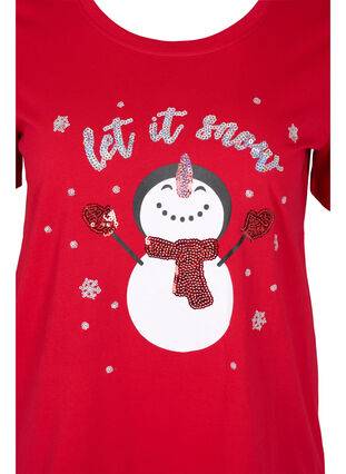 Christmas t-shirt in cotton, Tango Red Snowman, Packshot image number 2