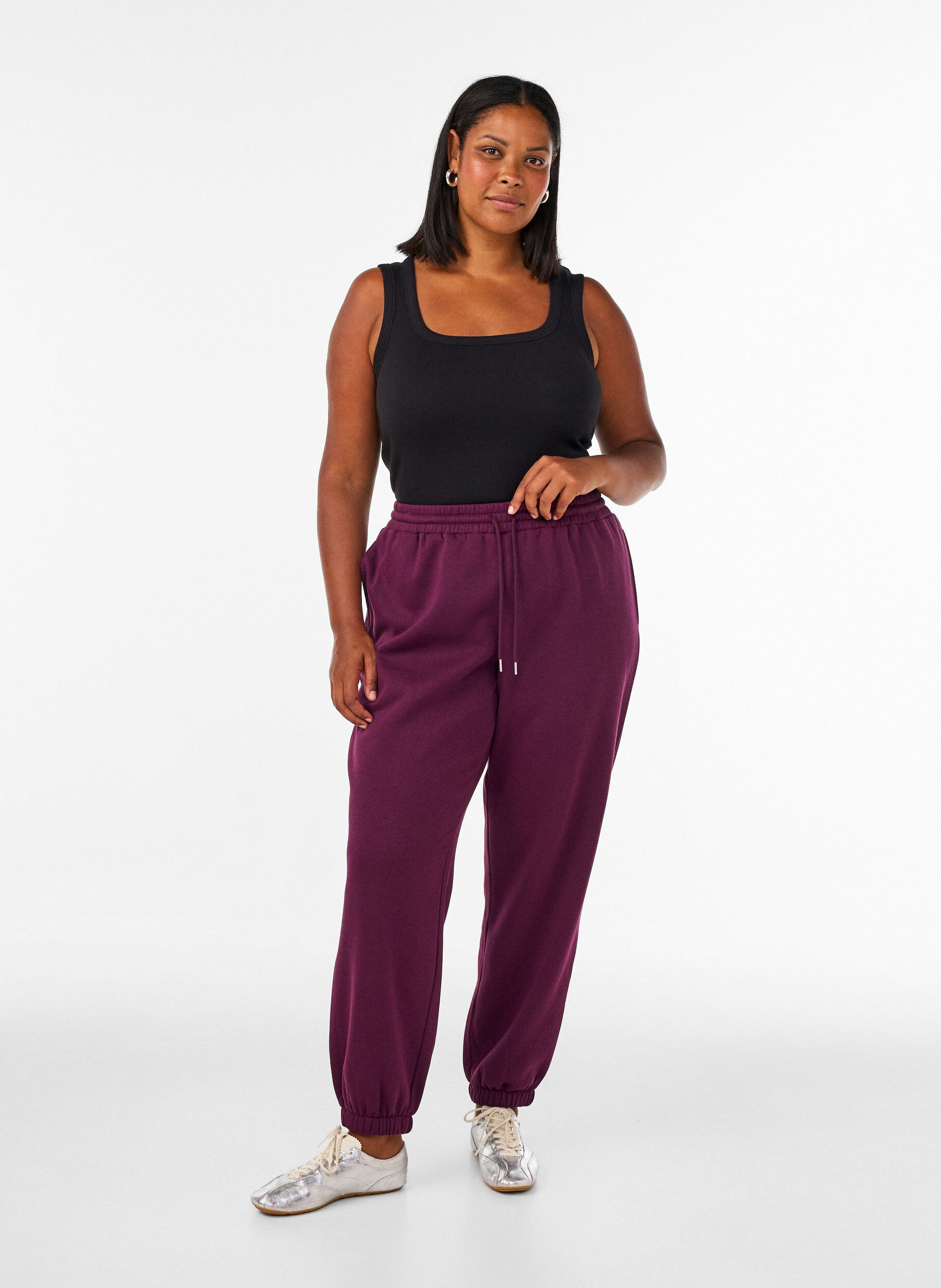 ZizzifashionHigh-waisted sweatpants with drawstring, Purple, Model image number 0