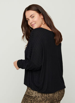 Long-sleeved textured blouse, Black, Model image number 1