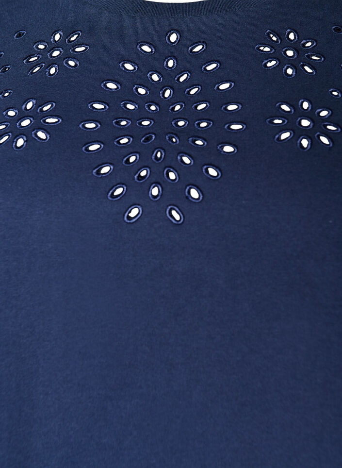 Organic cotton T-shirt with eyelet embroidery, Blue, Packshot image number 2