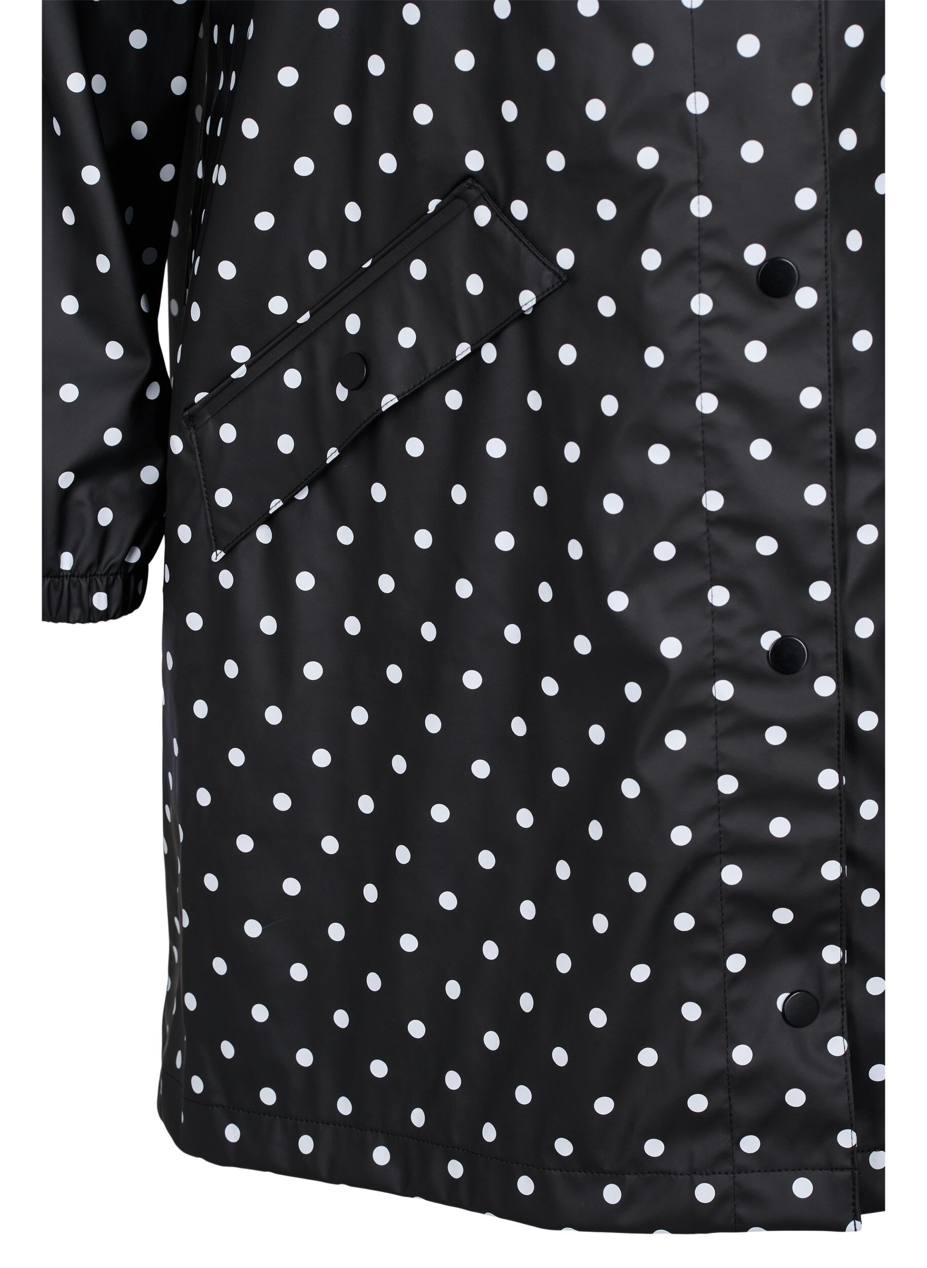 Zizzifashion Hooded polka dot rain jacket, Black W/White Dot, Packshot image number 3