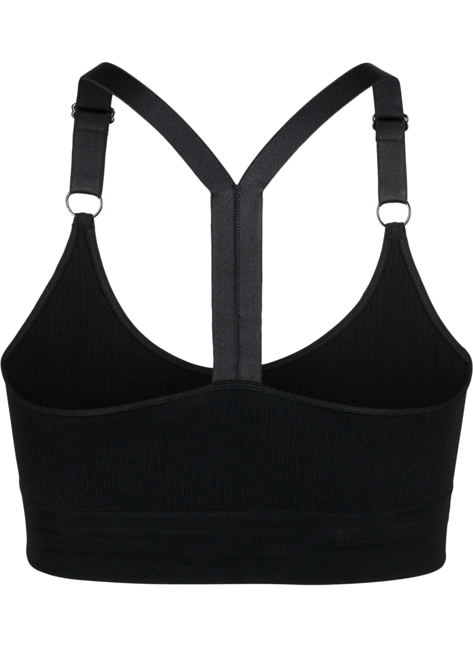 Zizzifashion Seamless sports bra in ribbed material, Black, Packshot image number 1