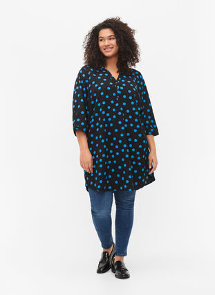 Tunic with dots and 3/4 sleeves, Black Blue Dot, Model image number 2