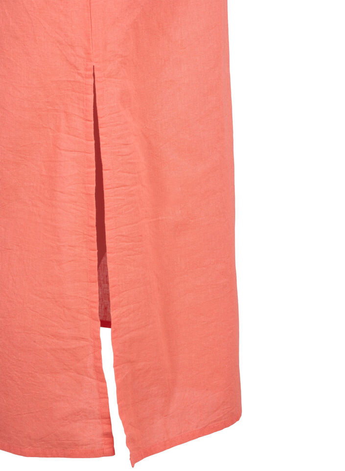 Sleeveless cotton blend dress with linen, Living Coral, Packshot image number 4