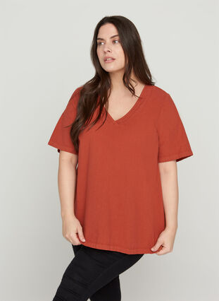 Short-sleeved blouse in cotton, Arabian Spice, Model image number 0
