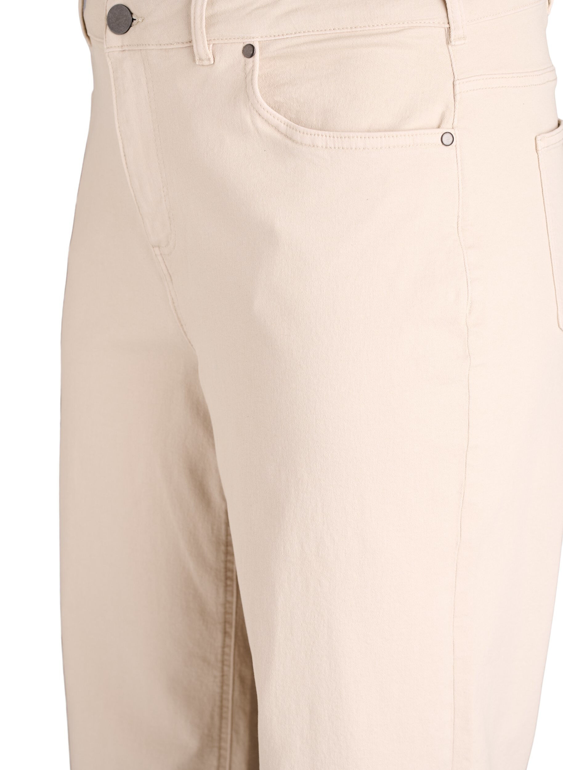 Zizzifashion Coloured Myra jeans with wide fit and high waist, Vanilla, Packshot image number 2