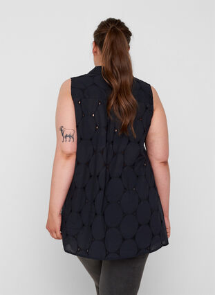 Sleeveless tunic with broderie anglaise, Black, Model image number 1