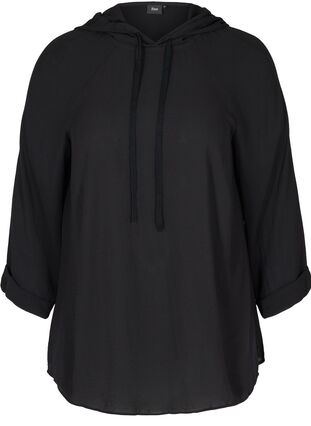 Hooded blouse with 3/4 length sleeves, Black, Packshot image number 0