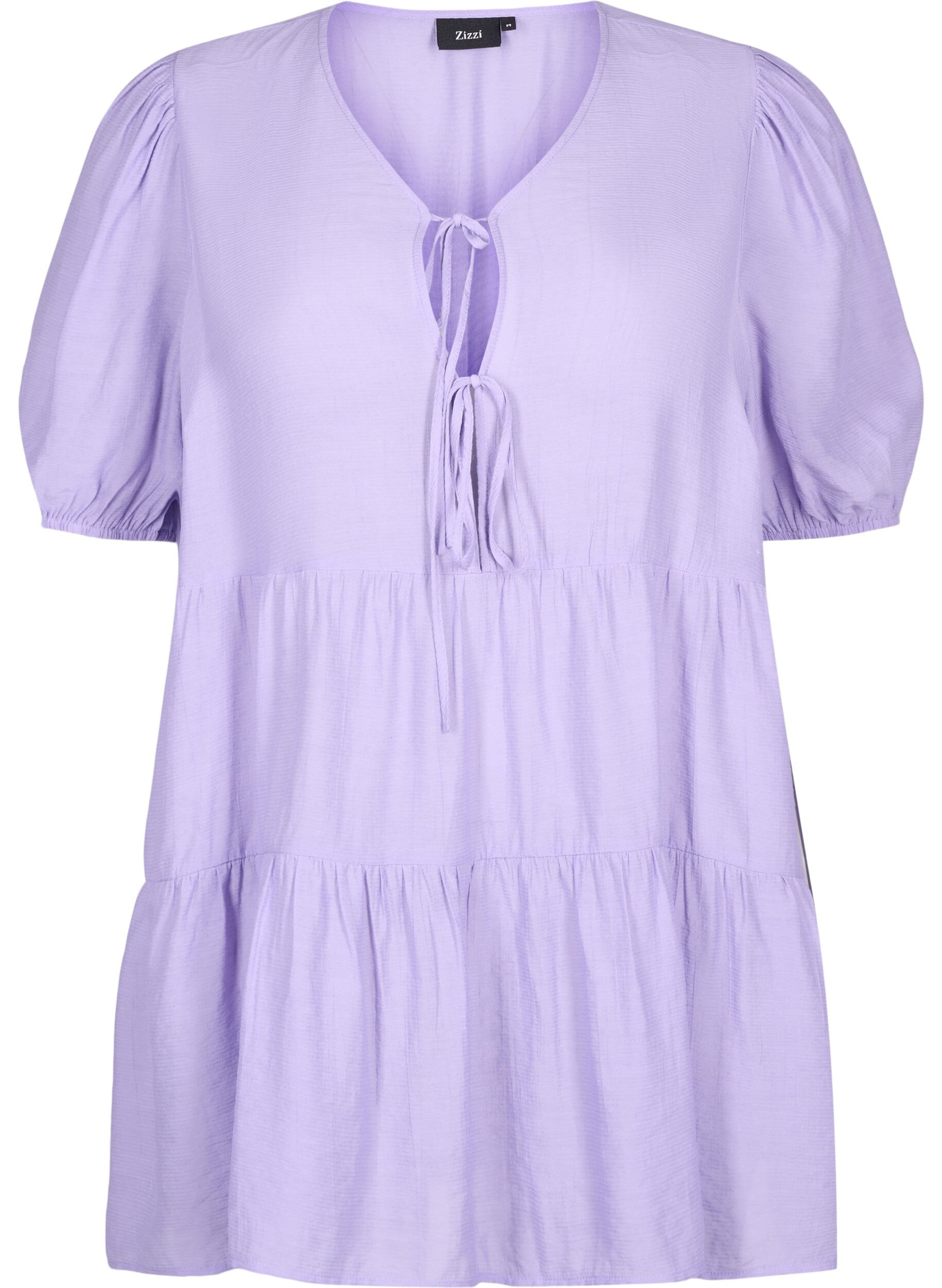 Zizzifashion A-line viscose tunic with lace-up detail, Purple, Packshot image number 0