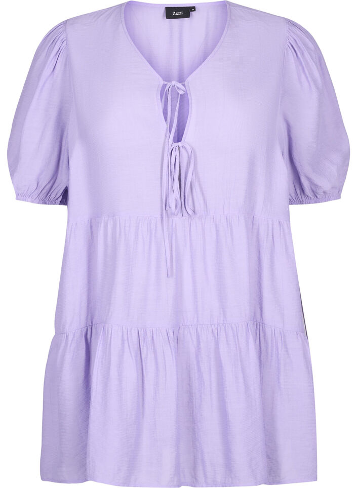 A-line viscose tunic with lace-up detail, Purple, Packshot image number 0