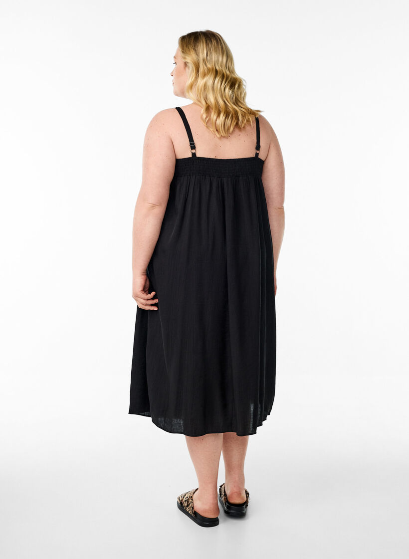 Midi slip dress in viscose, Black, Model image number 2
