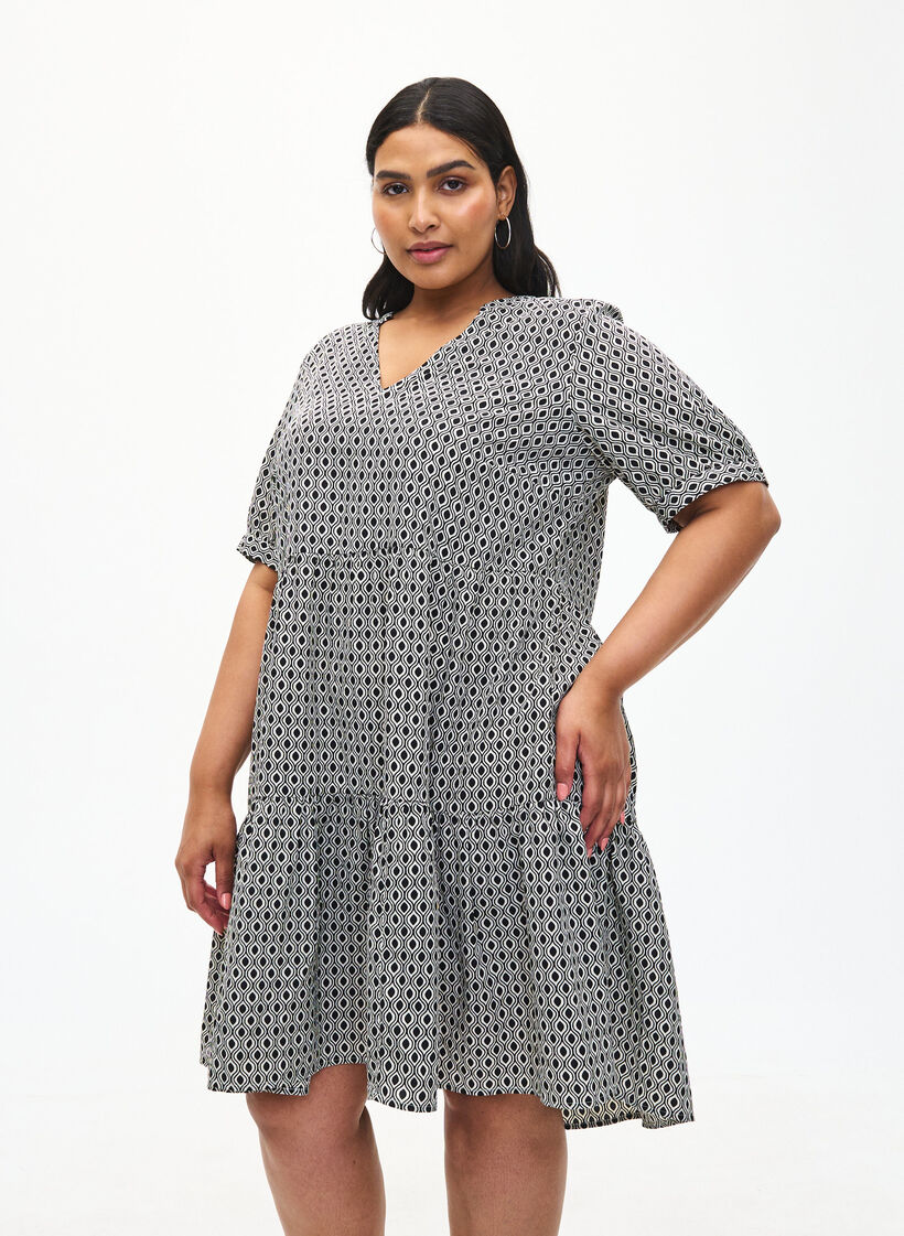 FLASH - Printed A-line dress, Black White Graphic, Model image number 0