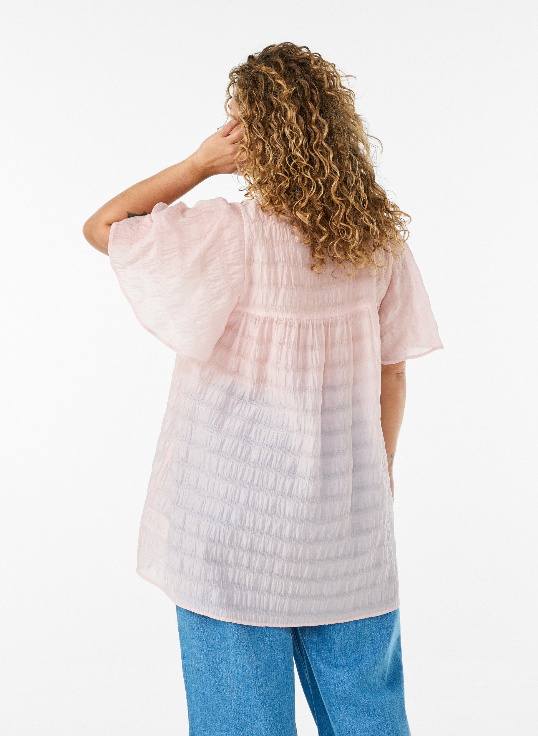 Zizzifashion Tunic in lyocell with flutter sleeves, Rose, Model image number 2