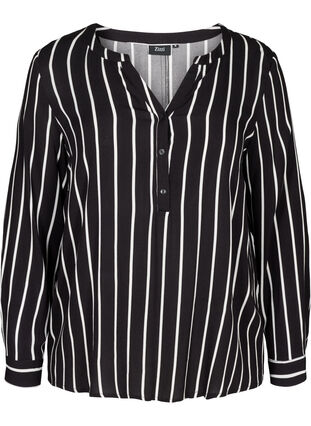 Striped blouse in viscose, Black White stripe, Packshot image number 0