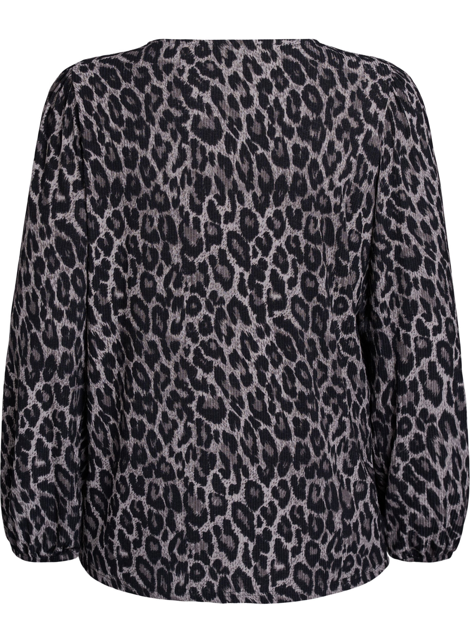 ZizzifashionBlouse with long sleeves and leopard print, Dark Grey, Packshot image number 1