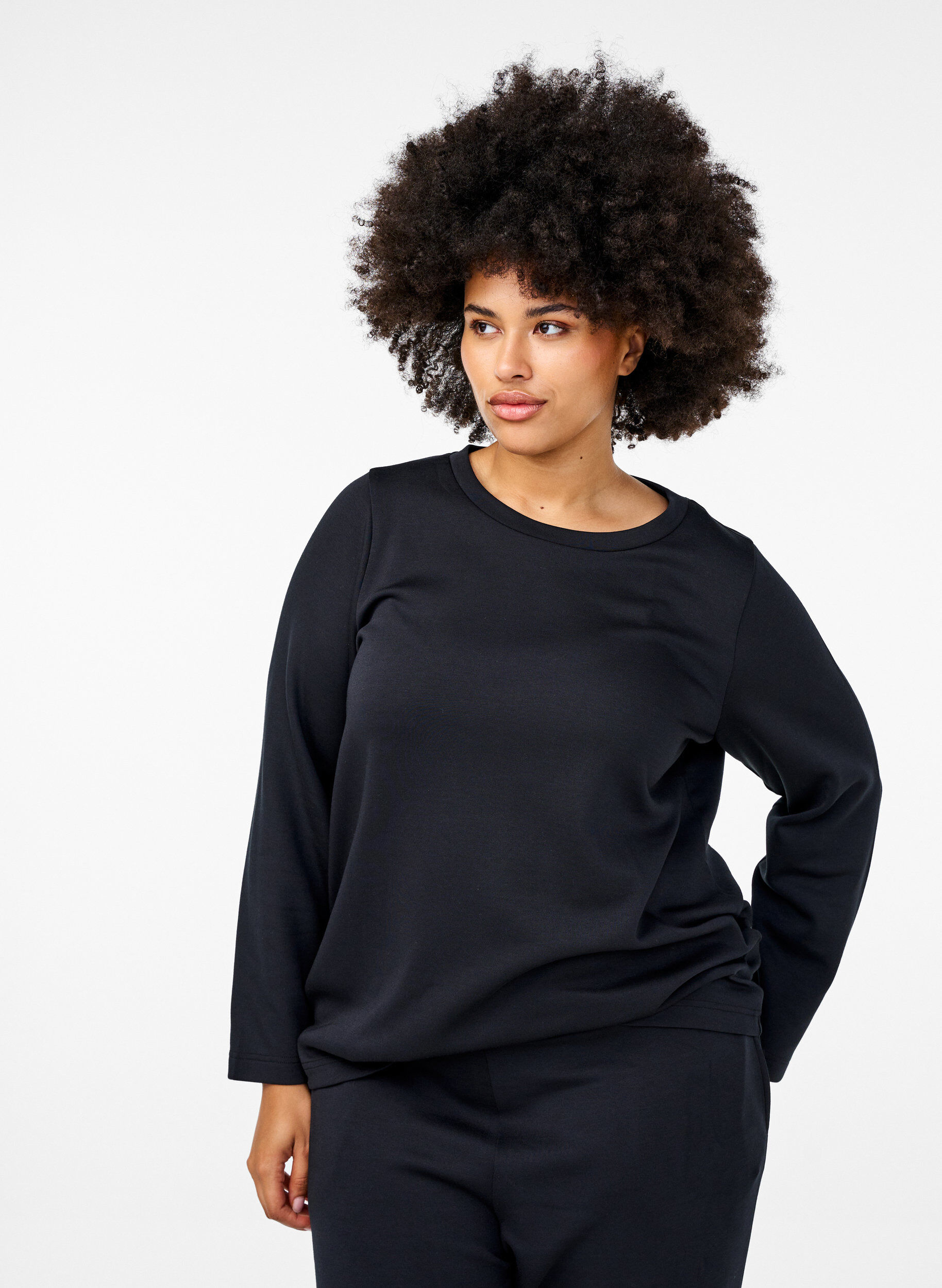 Zizzifashion Modal blend blouse with a round neck, Black, Model image number 0