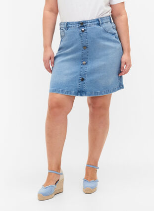 Denim skirt with a-shape, Light blue denim, Model image number 2